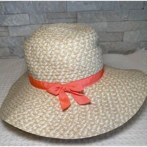 Gymboree Girls Straw Sun Hat Wide Brim Floppy Beach Hat Bow Size M